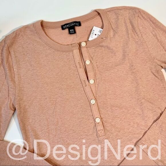 J.CREW MERCANTILE SLUB COTTON HENLEY IN DEEP BLUSH WOMEN’S SIZE XXS NWT - Picture 4 of 7